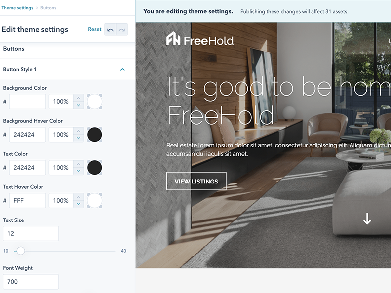 Full Set of Theme Styling Options